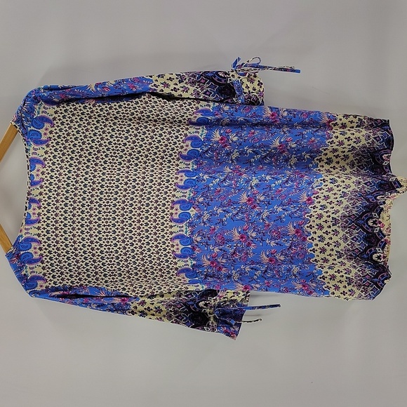 Umgee Shift Dress Size Medium Three Quarter Sleeve wTie Vibrant Pink Blue Colors - Picture 5 of 5